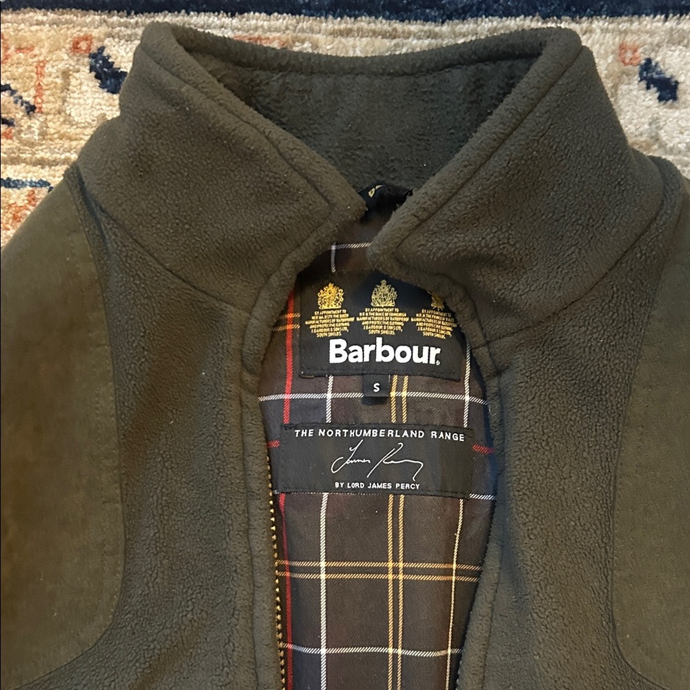 Barbour Dark Green Fleece with Plaid Lining Vest